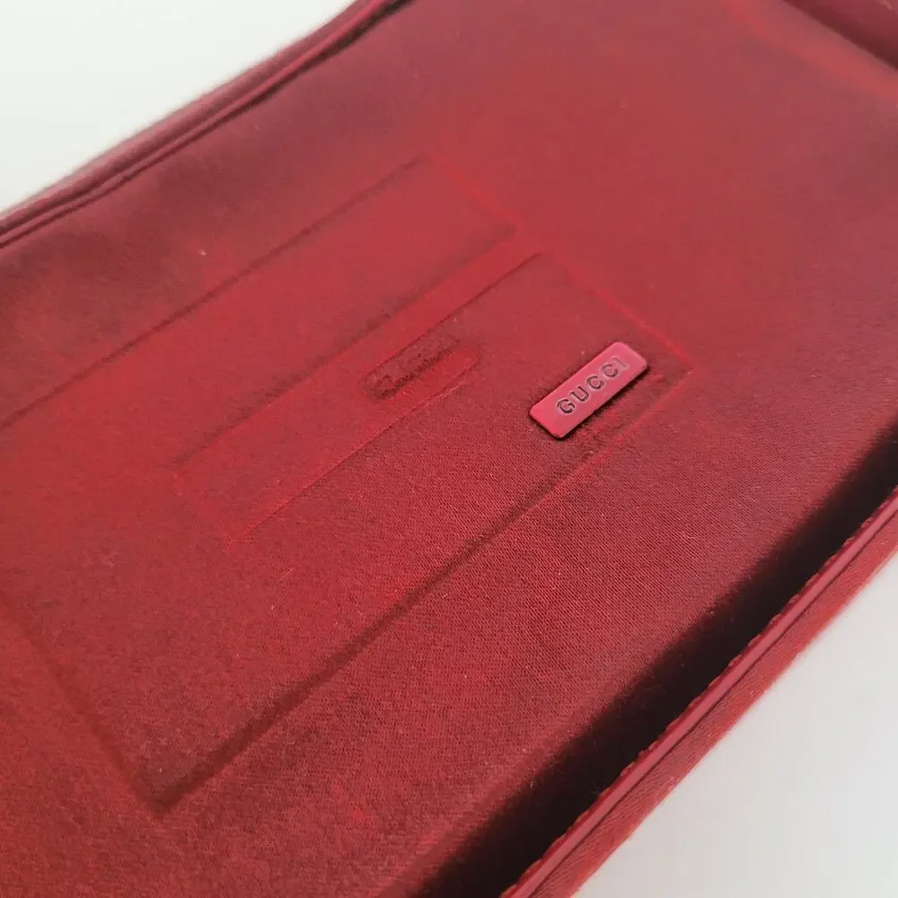 Gucci G Logo‎ Vintage Wristlet Bag Clutch Satine Red Pouch Zip Small Rectangle